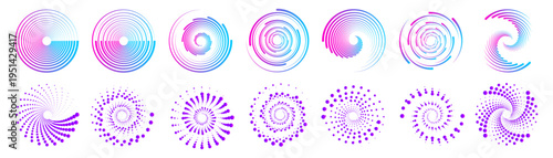 PNG abstract dotted circle with spiral gradient. Dynamic radial patterns create energy flow. Perfect for modern digital and tech illustrations.