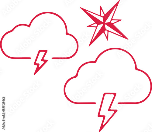Illustration of thunderstorms with lightning and a starburst effect