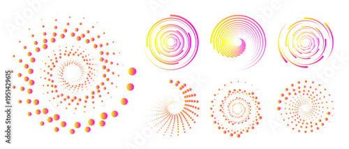 Vector PNG spiral with halftone effect. Circular dot patterns simulate rotation and speed. Perfect for abstract tech or digital designs.