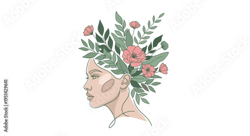 Woman with Floral Hair Illustration Profile.