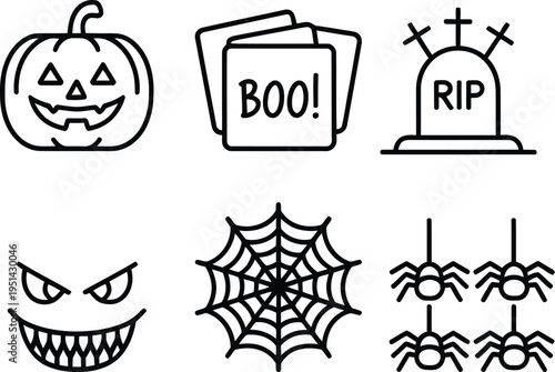 Classic halloween symbols illustrated in a simple and spooky style