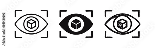 Augmented Reality 3D Vision Eye Tracking Icon Set with Cube and Target