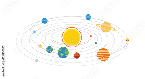 Colorful Solar System Illustration with Planets.