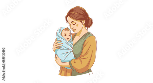 Mother Holding Baby in Slingshot Carrier.