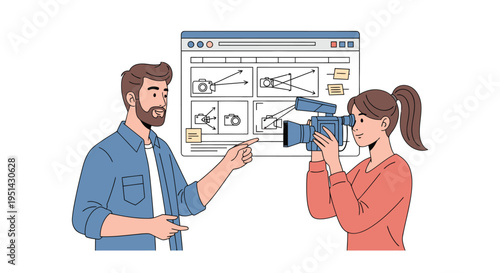 Man and Woman Collaborating on Website Design.