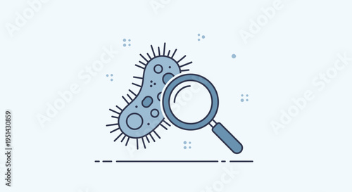 Microscope View of Bacteria Cell Under Magnifying Glass, Science Research Concept