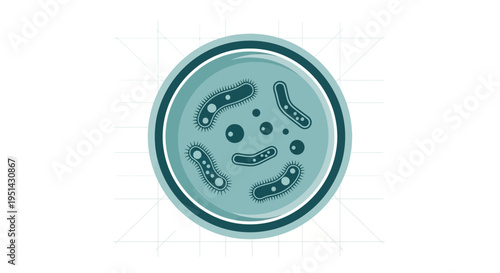 Microscopic bacteria and cells in a petri dish, scientific research and microbiology concept