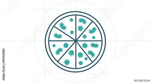 Microscopic Bacteria and Germs on a Pizza Slice Icon