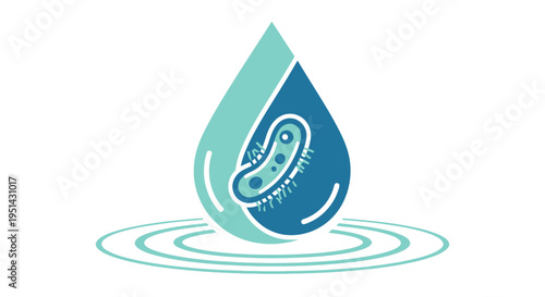 Microscopic Bacteria in Water Droplet Icon, Water Purity and Contamination Concept