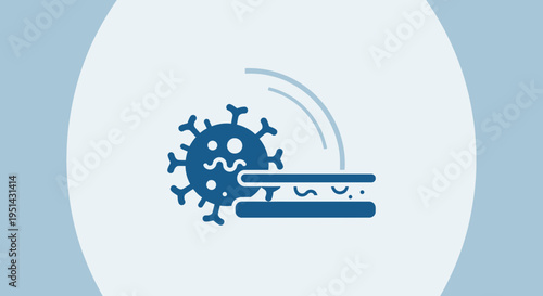 Virus particle hitting a protective barrier, concept of defense against infection