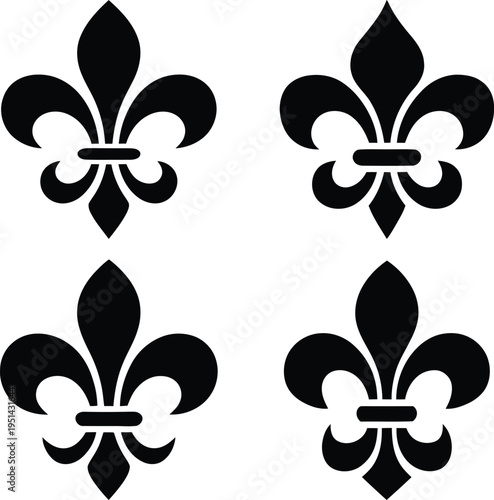 Four black fleur-de-lis symbols arranged in a square formation on a plain background