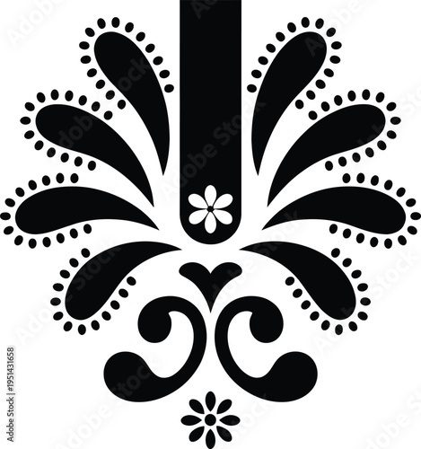 Elegant black and white floral monogram design featuring a stylized letter i