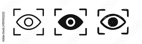 Eye scan biometric identification vector icon set, retina scan, digital security, privacy and access control symbol