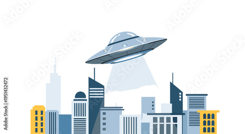 UFO Hovers Above City Skyline Illustration.