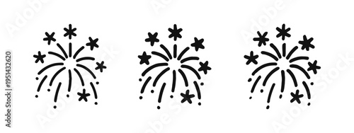 Fireworks explosion vector icon set, celebration, party, festival, new year, event and joy symbol
