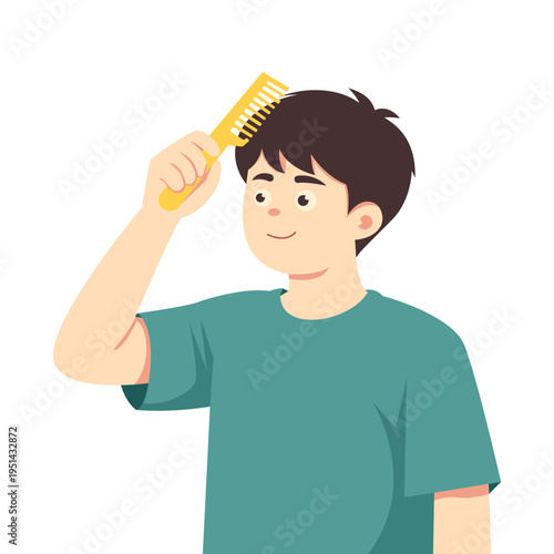 Boy doing hair care in bathroom illustration