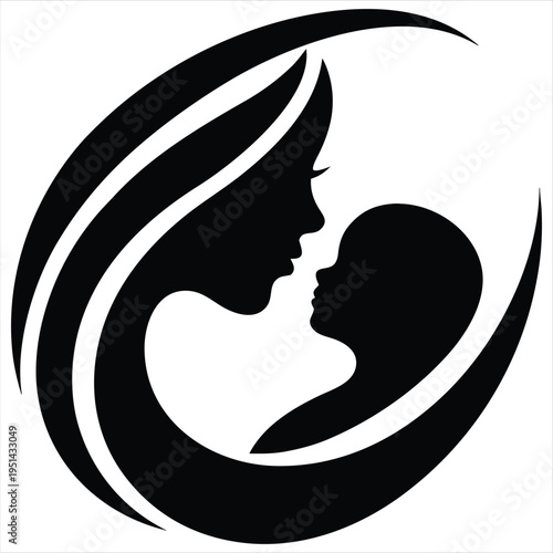 Mother and baby silhouette embracing, representing protective love and nurturing connection.