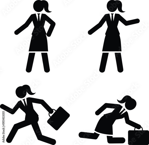 Four different professional scenarios with briefcase handling depicted by business icons