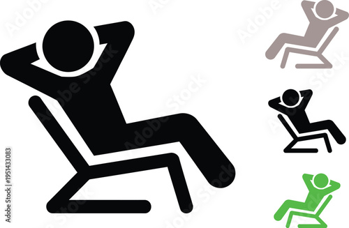 Various representations of a person reclining on different types of chairs