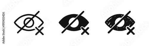 Hidden or Not Visible Eye Icon Set - Privacy, Incognito, and Unseen Symbol in Various Styles.