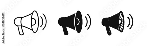Megaphone Loudspeaker with Sound Waves Vector Icon Set - Announcement and Communication Symbols.