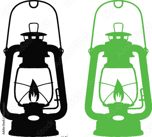 Comparison of a traditional kerosene lantern with a highlighted structural overlay