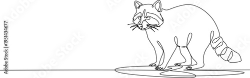 continuous line drawing of a raccoon, side view, line art vector illustration