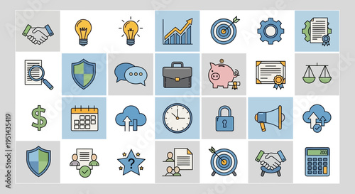 Business Icons Set: Finance, Strategy, Success, Technology, Security, Marketing