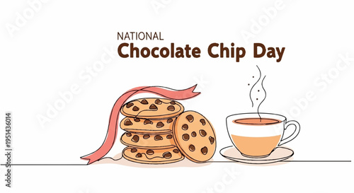 National chocolate chip day celebration with cookies and steaming hot cup of coffee