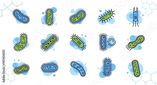 Diverse Microbe Icons: Bacteria, Virus, Germs, Cells - Science & Health Vector Set
