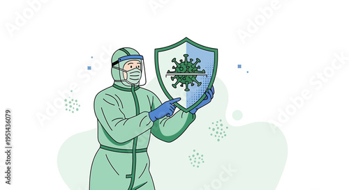 Doctor in Hazmat Suit Protecting Against Coronavirus with Shield, Fighting COVID-19