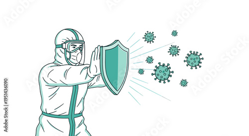 Doctor in protective suit shields against coronavirus, virus attack, pandemic protection