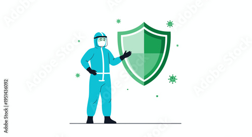Doctor in Hazmat Suit Protects Against Virus with Shield, Covid-19 Protection Concept