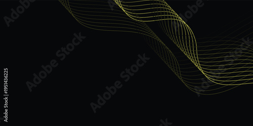 Black abstract backround with yellow curve line for backdrop. vector pattern wave style eps10