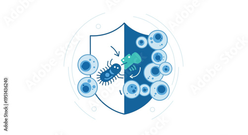 Immune System Defending Body Cells From Bacteria Attack, Medical Illustration