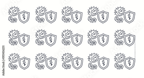 Immune system defense against viruses and bacteria, shield icon, medical concept