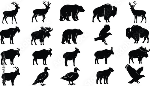 Wildlife silhouette collection North American animals vector illustration