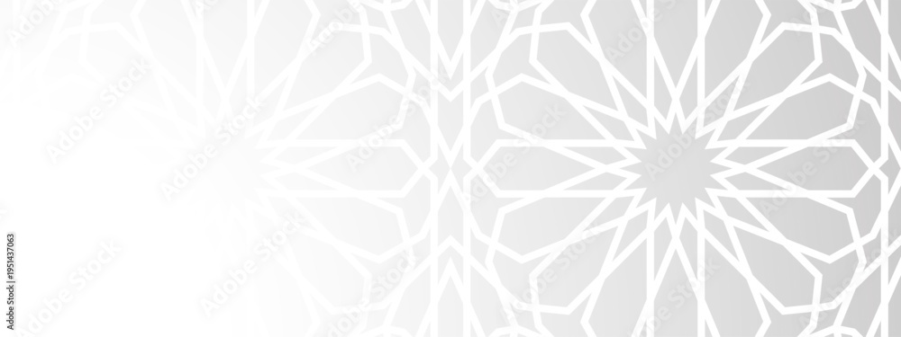 Fototapeta premium Islam overlay islamic and ramadan shadow pattern with design adha gray. White arab abstract and kareem indian paper with modern religion greeting. Invitation islam illustration and arabesque.