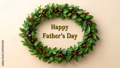 Wallpaper Mural Greenery wreath with red berries and Happy Fathers Day text in the center Torontodigital.ca