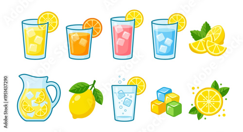 Colorful illustration of two desks with chairs lamps and plants