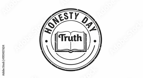 Honesty day symbol with open book and truth text in a circular logo on white background