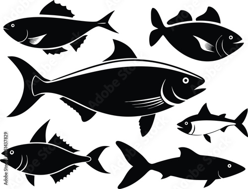 Clean Black Fish Shapes for Print and Apparel