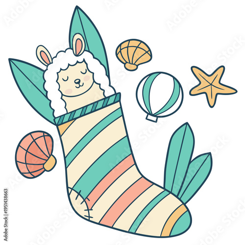 Creative SVG: Grumpy Alpaca with snuggled in a sock in a Ocean Dreams colored Under the Sea theme