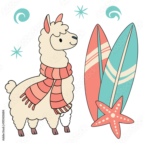 Ocean Dreams colored Alpaca with a Funny touch, placed in a Under the Sea theme and styled with with a scarf