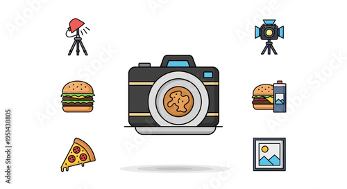 Camera with food photography accessories.