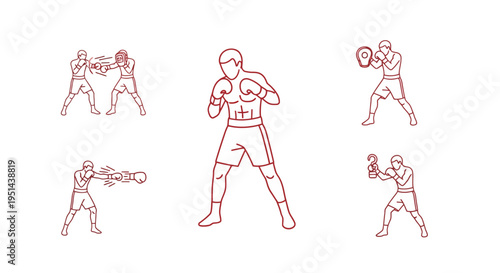 Boxer in Various Fighting Stances Poses.