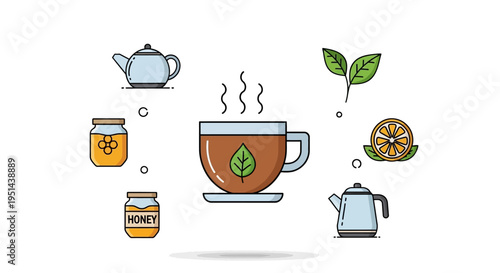 Tea Cup With Green Leaf Design.