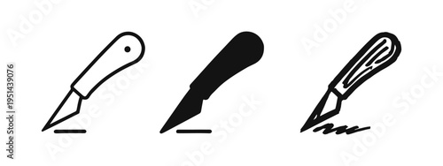 Utility knife or cutter icons set. Craft, office, and precision cutting tool symbol.