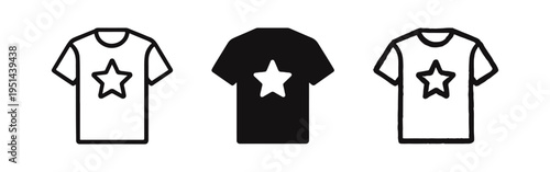 T-shirt with star icons set. Clothing, fashion, and casual wear symbol.