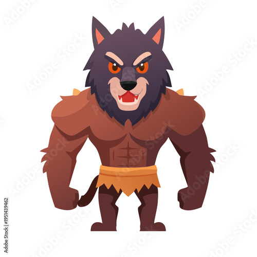 An illustration of a fierce werewolf with an intense glare. This muscular creature is a formidable sight